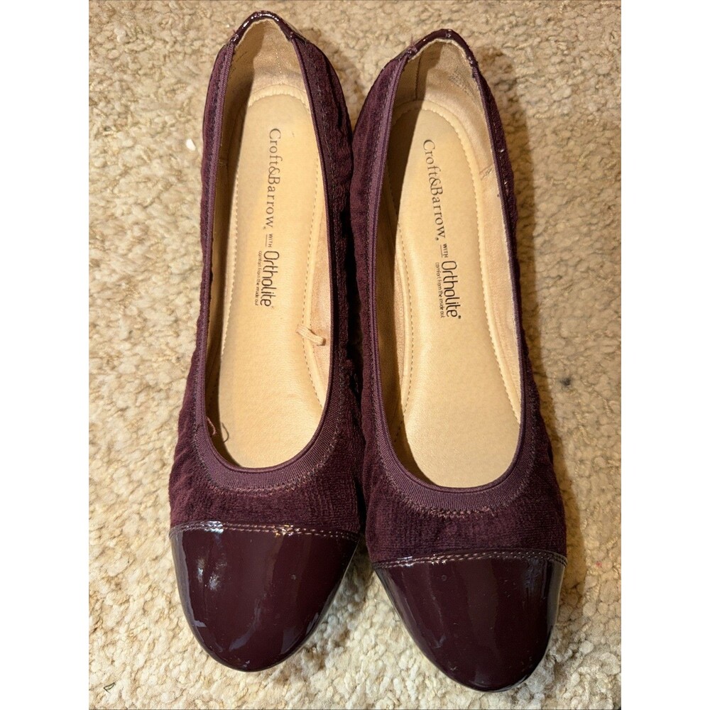 Y2K Women’s Ballet Flats Burgundy Patent Leather Velvet Merlo OrthoLite 8.5M